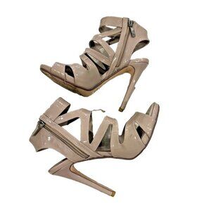 Steve Madden Maki High Ankle Strappy Sandals Patent Nude 5" Heel - Size 7M